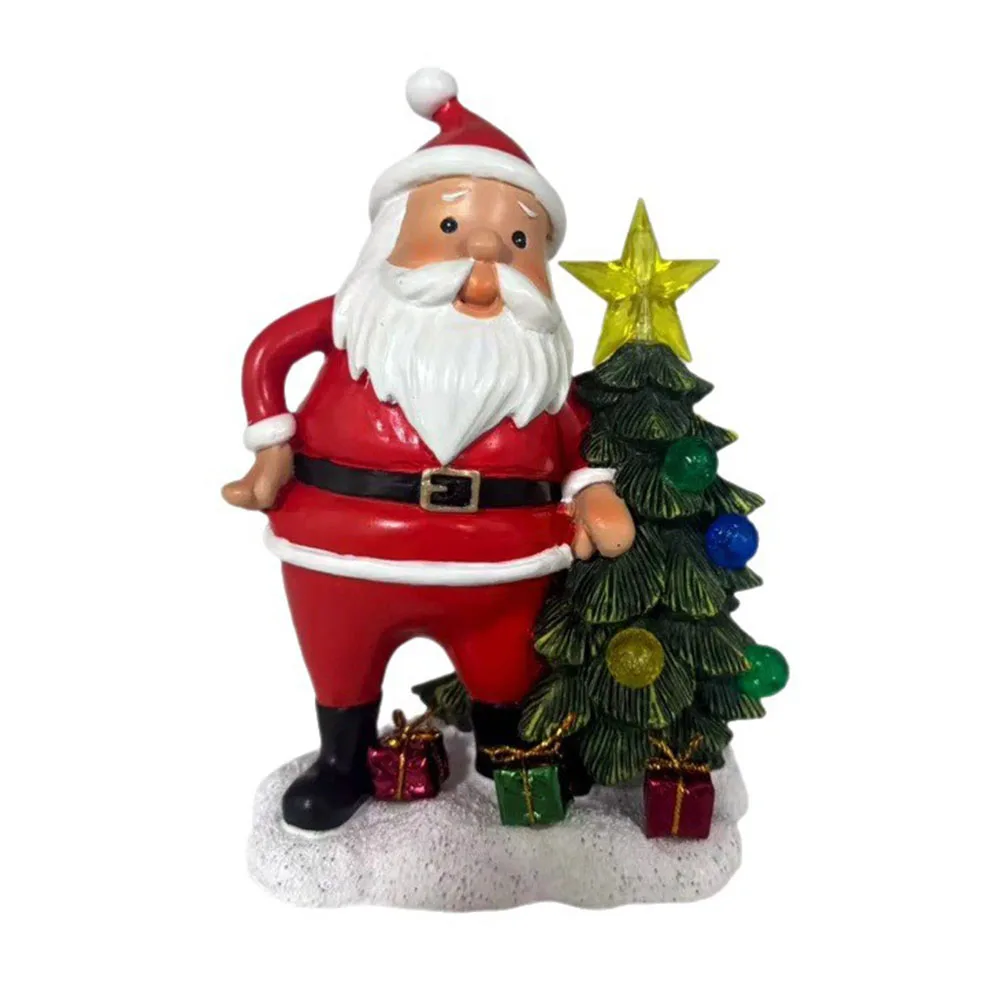 Фигурка Санта-Клауса на солнечной энергии с рождественской елкой для уличного праздничного декора, украшения ручной работы из смолы