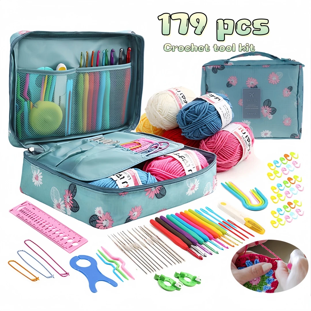 

Crochet Kit Beginners Crochet Hook Set with Crochet Yarn,Portable Crochet Set Crochet Hooks Travel Knitting Crochet Supplies
