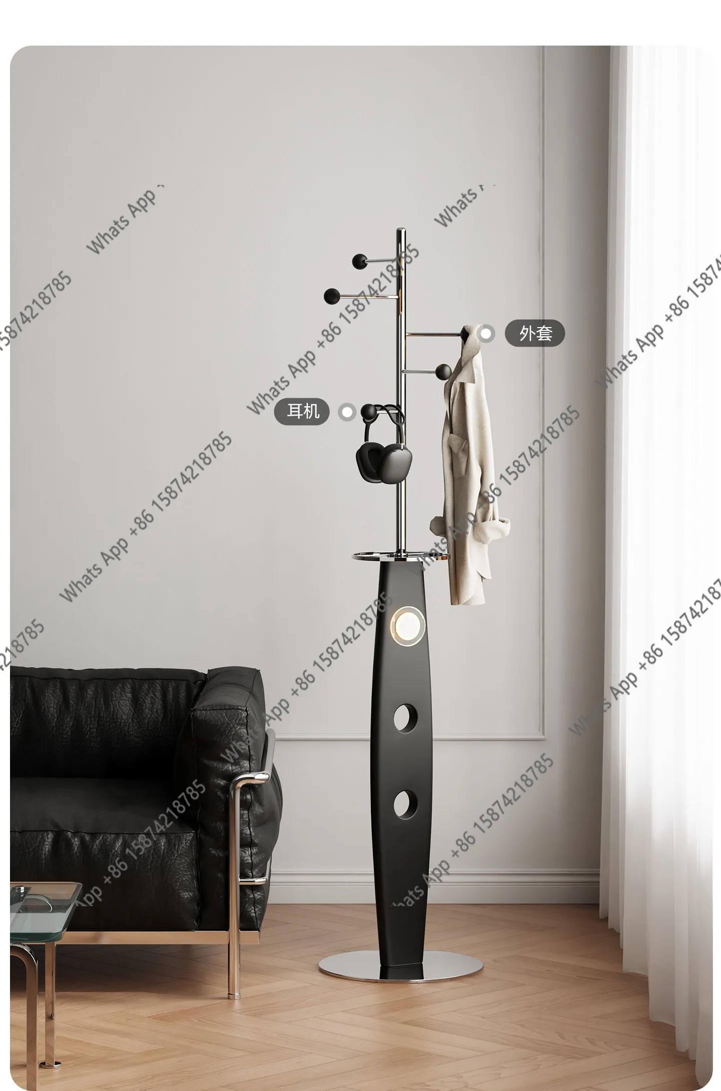 Household floor-to-ceiling coat rack Bauhaus stainless steel bedroom with light multi-functional entrance storage hanger