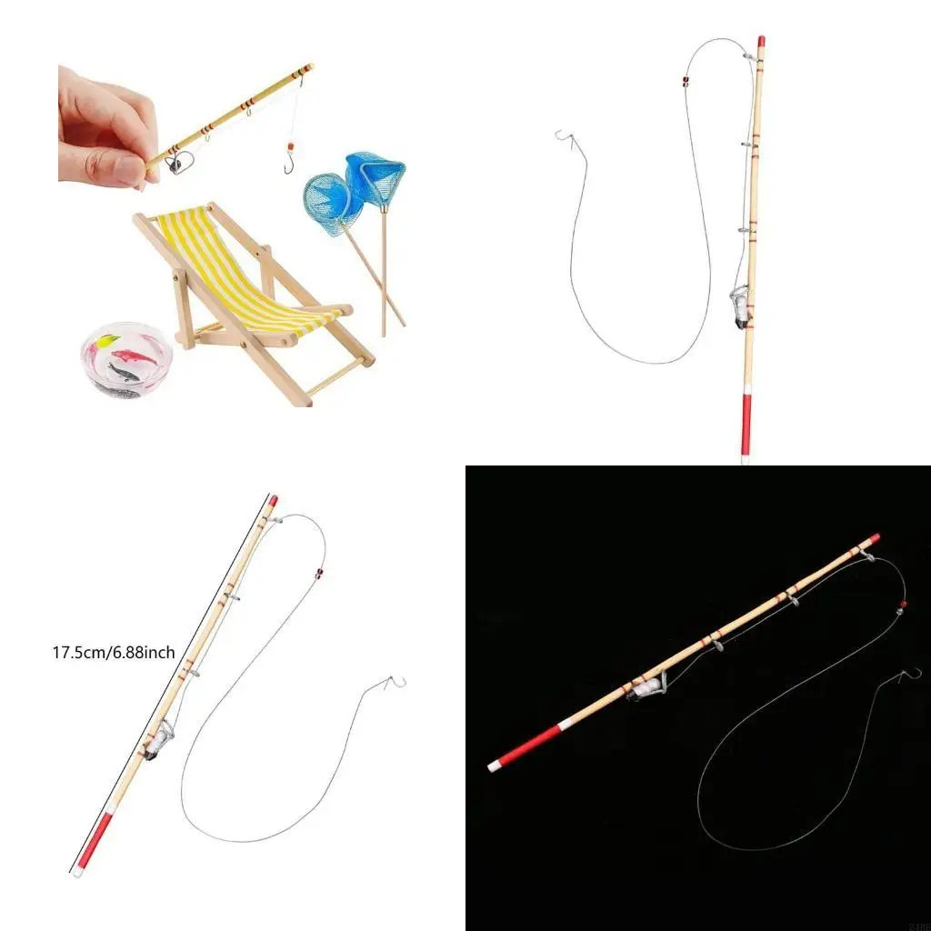 ドールハウス ミニチュア装飾釣り竿 リアルな 1/12 スケール モデル キャンプに最適 ドールハウス シーン 24BE