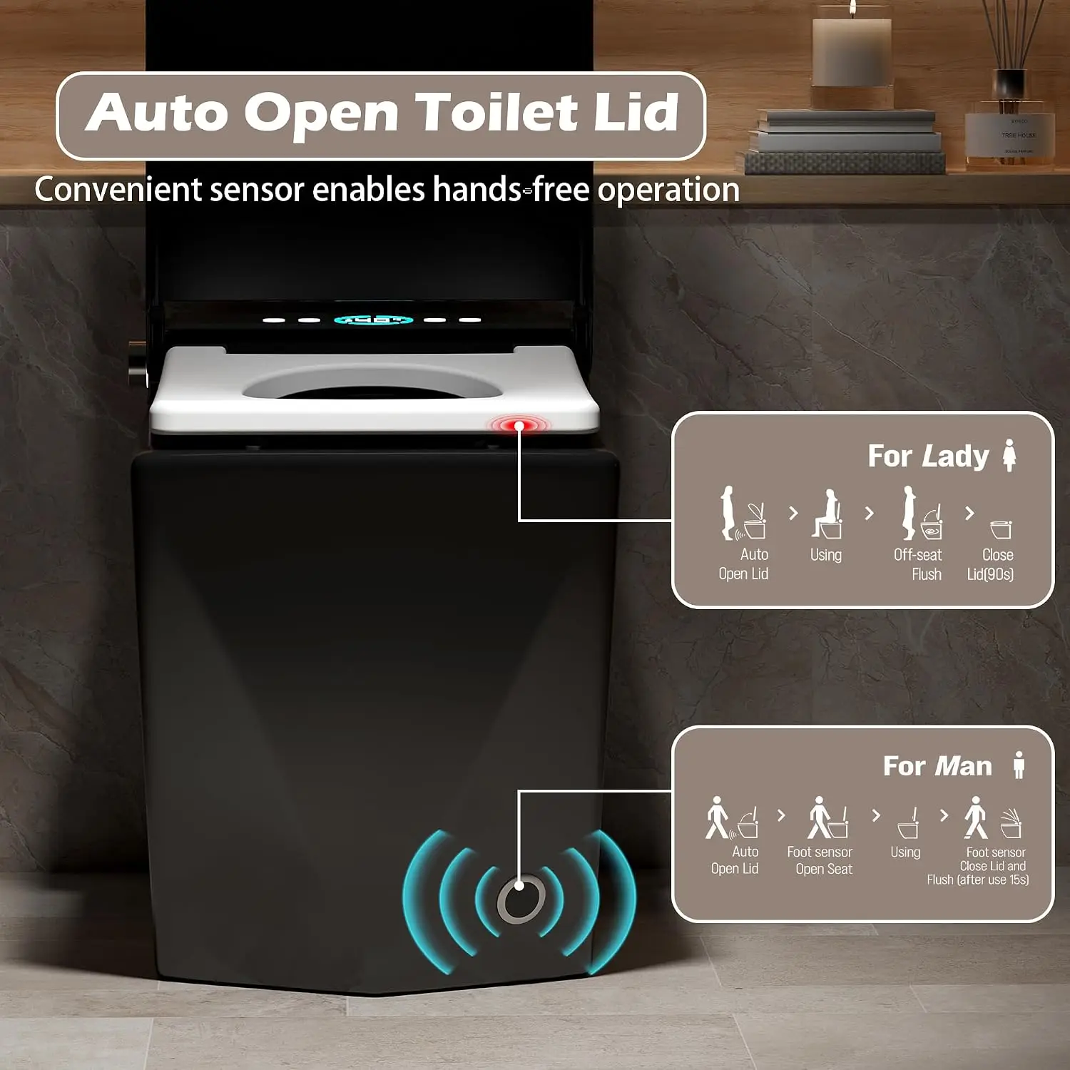 Square Smart Toilet Bidet For Modern Bathroom,Diamond-shaped Sleek Design Elonagted Rectangle 17" Comfort Bowl, Customized image 3
