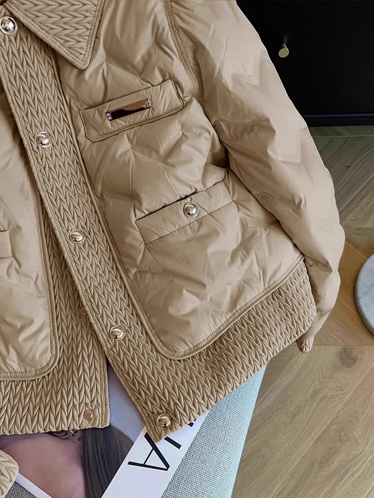 Chaqueta de Aodón con Cuello  Color Caqui para Hombre y Mujer, Estilo Retro E y Suave para Otoño e Invierno, Cie...