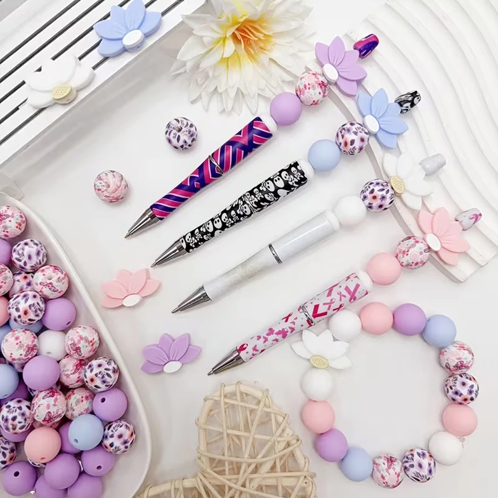 25/34/53/54 PCS Lotus Flower Silicone Bead Set, Perfect for DIY Handmade Crafts Such as Keychains, Necklaces, Bracelets, Etc