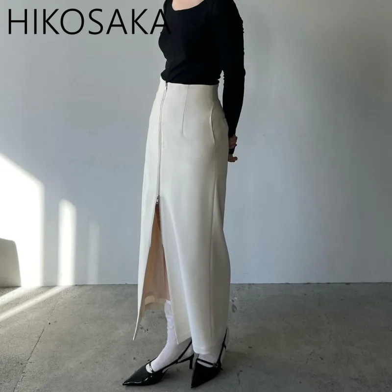 

Vintage High Wasit Zipper Skirts Women Fashion Street Commuter Elegant Solid Long Jupe Female 2024 Spring New Japanese Faldas