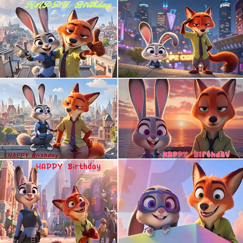 

Disney Zootopia Judy Nick Cartoon Kids Birthday Party Photography Background Baby Shower Banner Backdrop Decor Prop Photo Studio