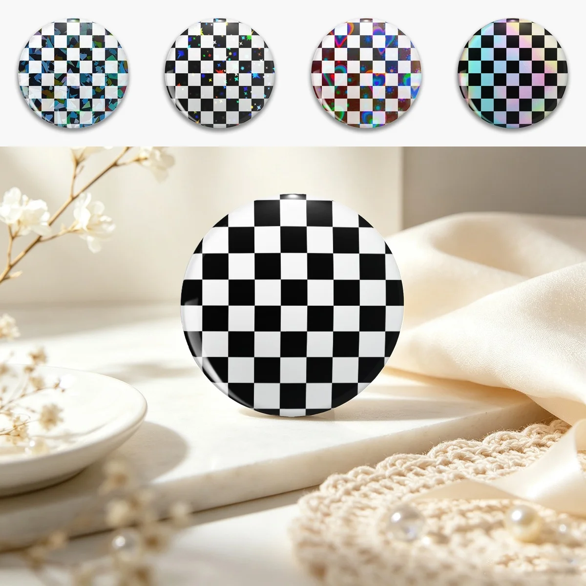 salty-dog2 two-tone ska checkerboard Pin Holographic Star Heart Pin Brooches Laminated Button Fashion Accessory