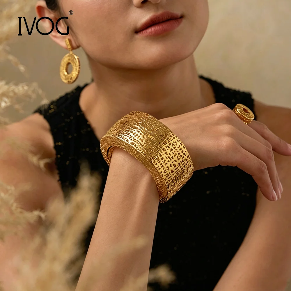 IVOG Hollow Out Irregular Filigree Cuff Bracelet For Women Fashion Jewelry Perfect Birthday Present