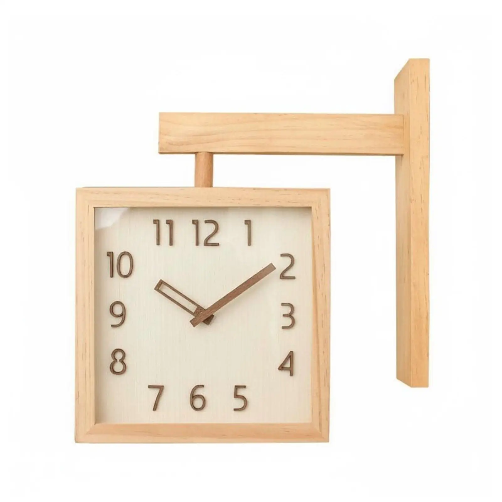 Double Sided Silent Wood Clock Square Design with 3D Numbers for Corner Mount Home Office Decor