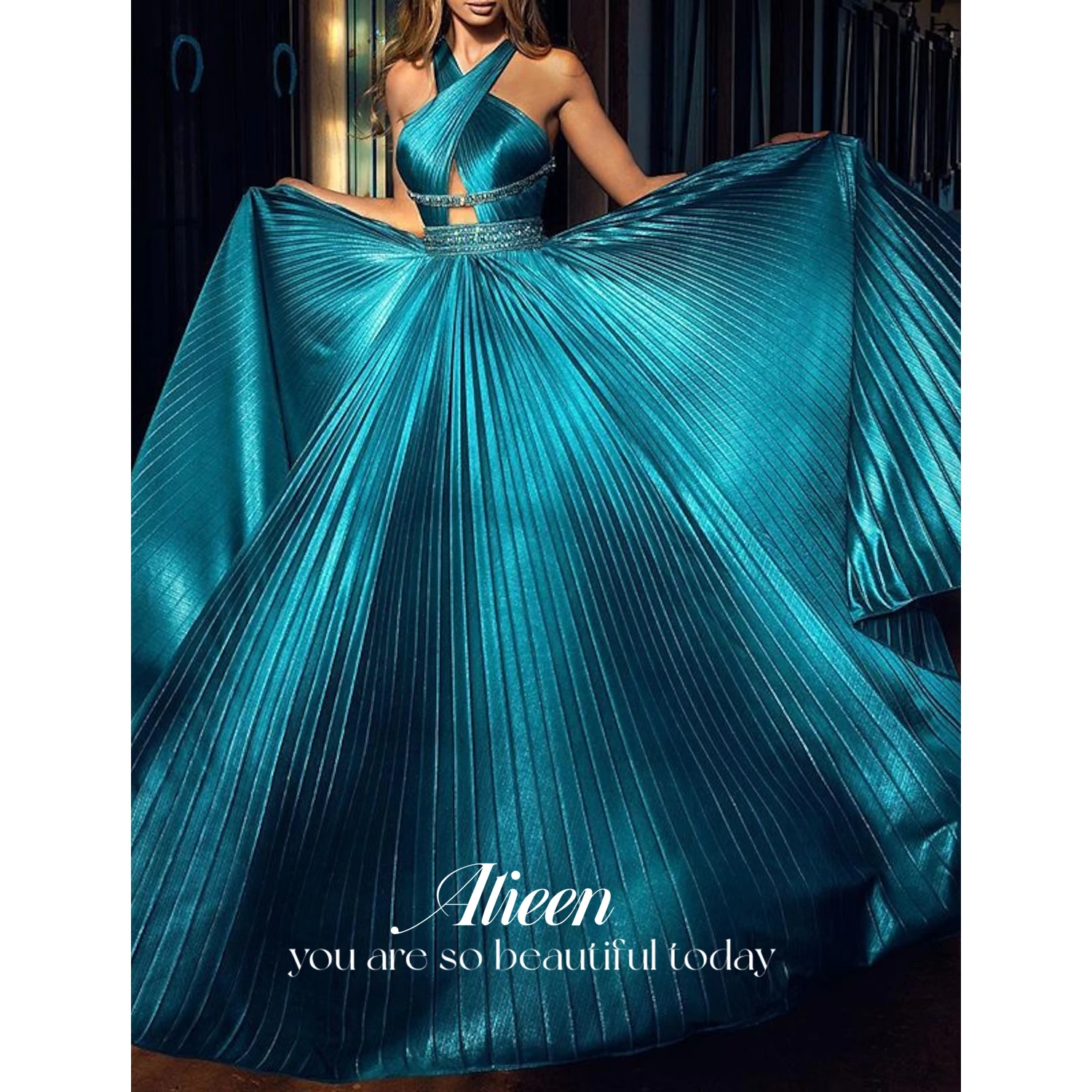 

Aileen Pleated Satin Blue Dress Backless Royal Sexy Serenity Dresses Women Elegant Evening Special Occasion Weddings Events