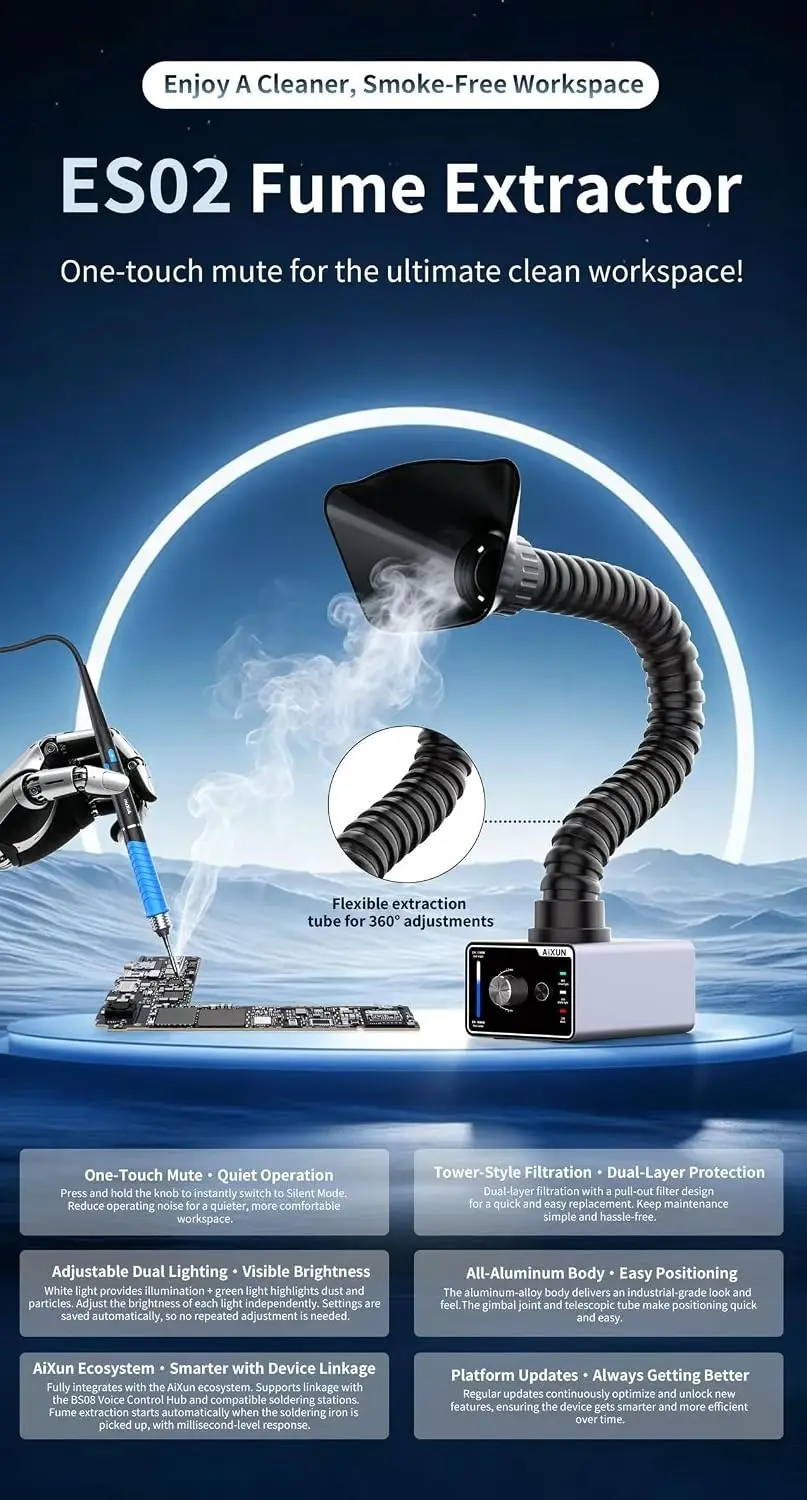 AiXun ES02 Desktop Soldering Fume Extractor with LED Light