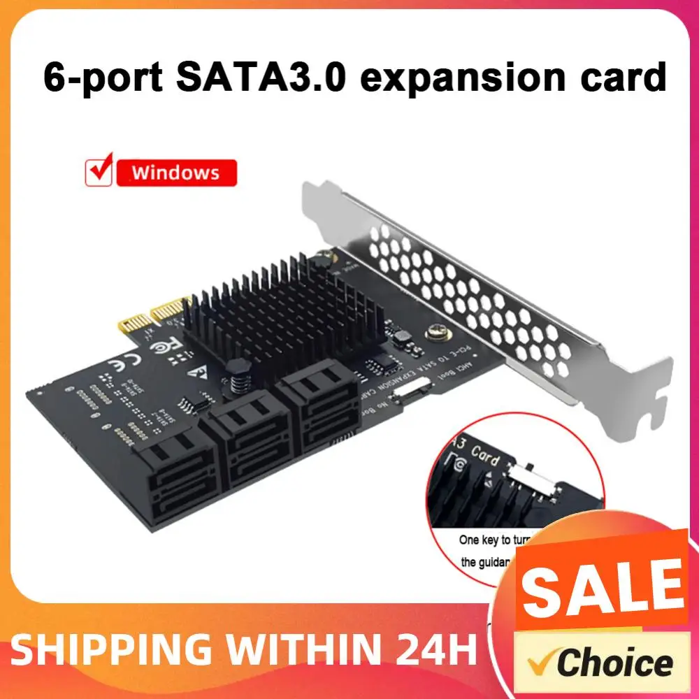 PCI-E 1X to SATA3.0 6 Port PCI Express Desktop Adapter Card Expansion Card 6Gbps for Windows Desktop Computer Kit