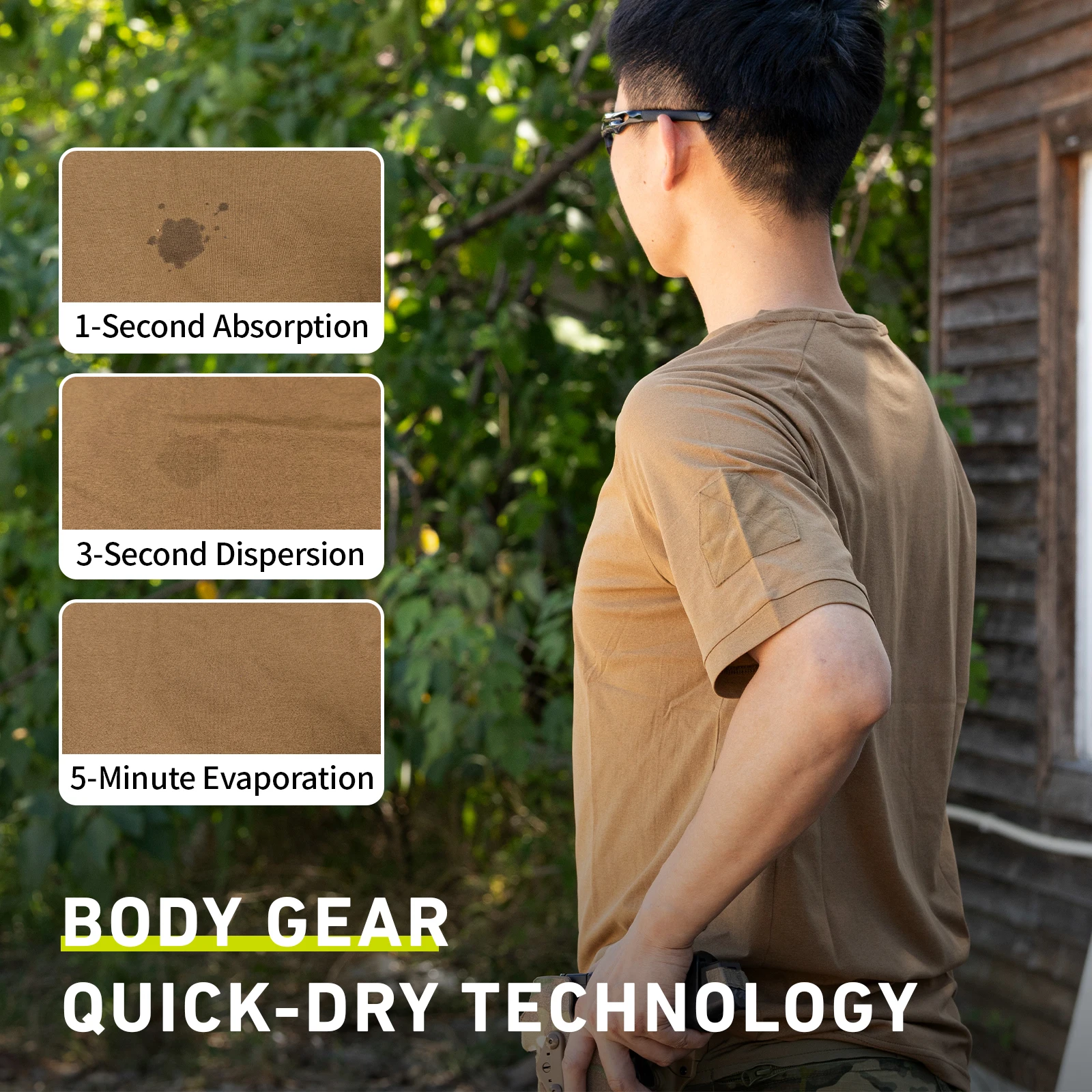 Men's 7A Antibacterial Quick Dry T Shirt UPF50+ Sun Protection 4D Stretch Tactical Outdoor Coyote Brown
