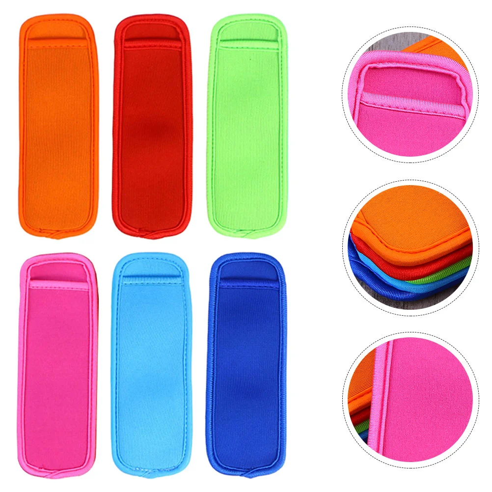 

6 Pcs Colorful Popsicles Sets Ice Stick Holders Neoprene Cover Bin Insulated Cooler Stand Container