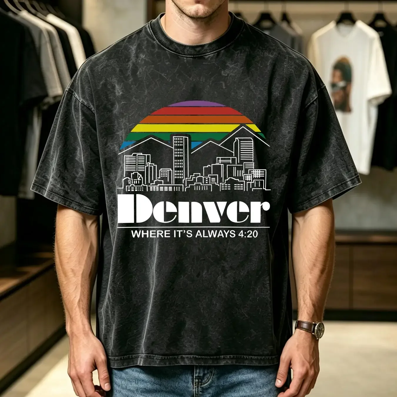 washed T Shirt Always 420 Denver Colorado Legalized Stoner Adult  Crewneck long sleeves vintage Washed Soft Stretched