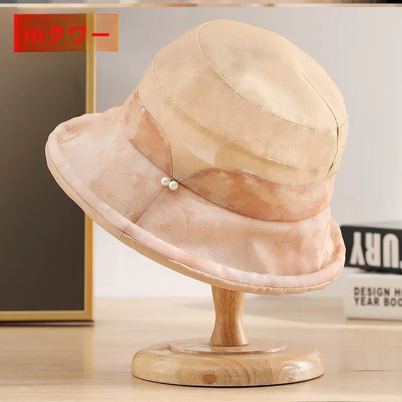 elegant-silk-uv-protection-fishing-cap-women's-summer-sun-hat-round-top-wide-brim-travel-outfit-floral-detail-anti-uv-hat