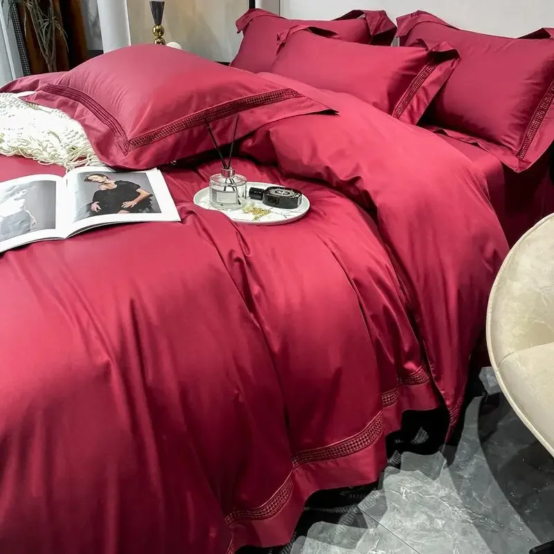 

100 high-end solid color hollow out Chris KingQueen Size Bedding Set Duvet/ Comforter Cover Bed Sheet fittedsheet Set pillowcas