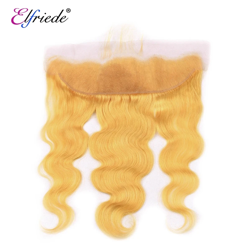 Elfriede #Yellow Body Wave Precolored Hair Bundles with Frontal Brazilian Human Hair Weavings 3 Bundles with Lace Frontal 13x4