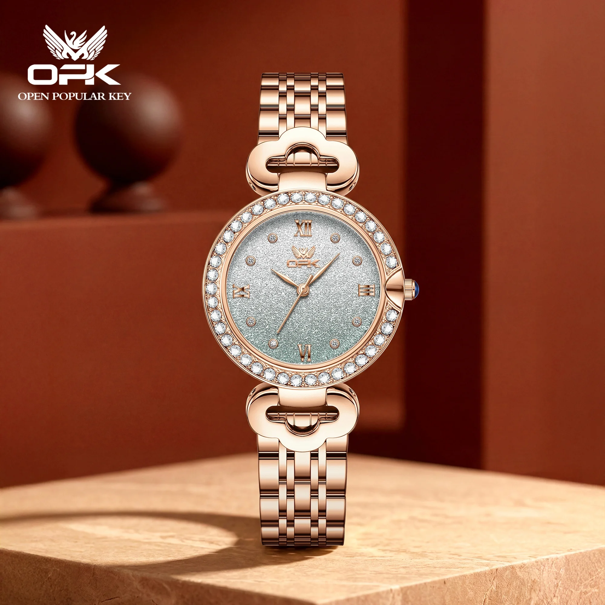 OPK 6094 Elegance Original Quartz Movement Watch For Women Round Dial Steel Strip 30m Waterproof Gradient Watch For Women