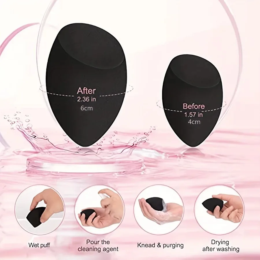 Esponjas mágicas pretas da composição de 3 pces-liquidificadores de beleza expansíveis ativados por água, esponjas cosméticas ultra macias sem látex para falhas