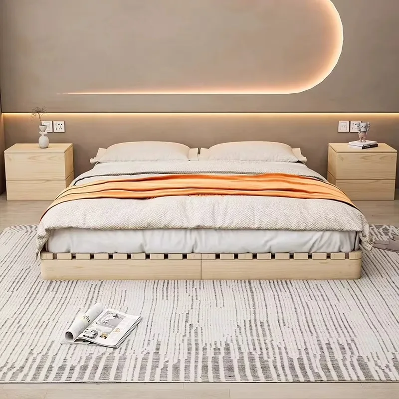 Modern Eco-Friendly Durable Minimalist Solid Wood Platform Bed Japanese Tatami Floor Bed Frame Queen King Size No Headboard - view 5