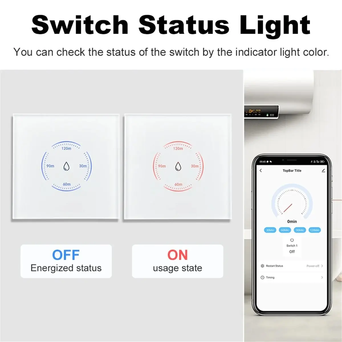 wilwill Tuya WiFi Smart Boiler Switch 40A Smart Water Heater Touch Switch with Countdown Function Voice Control-EU Black