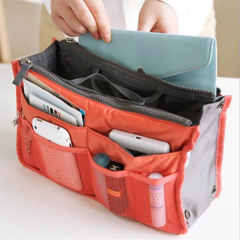 

Organizer Insert Bag Women Nylon Travel Insert Organizer Handbag Purse Large liner Lady Makeup Cosmetic Bag Cheap Female Tote