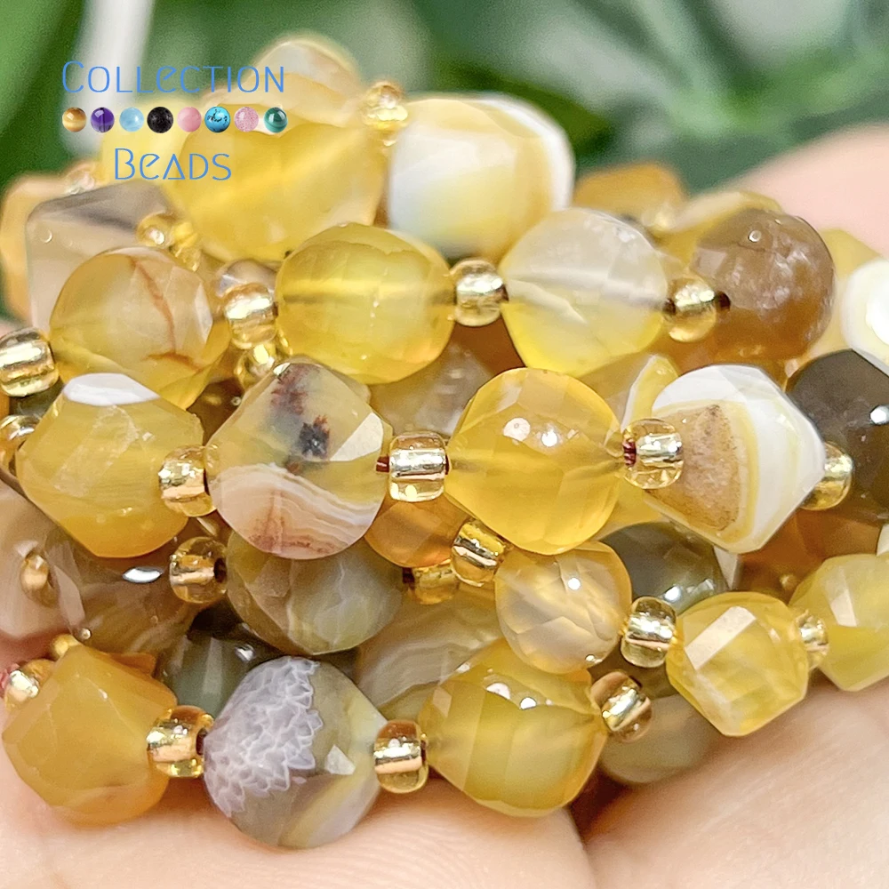 6 8 10mm Natural Stone Beads Faceted Amber Agate Round Loose Spacer Beads for Jewelry Making Diy Beading Accessory