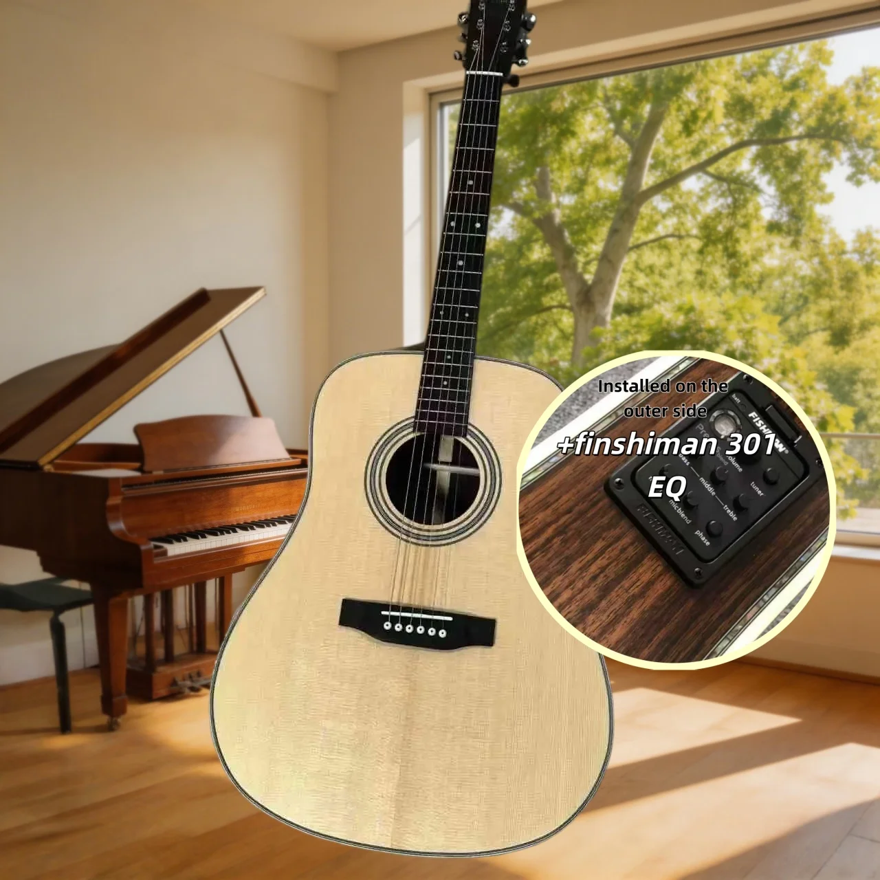 D28 Acoustic Guitar Solid Wood Natural Finish with Dot Fingerboard Inlays Spruce Top Rosewood Fingerboard Fishman 301 Pickup - view 4