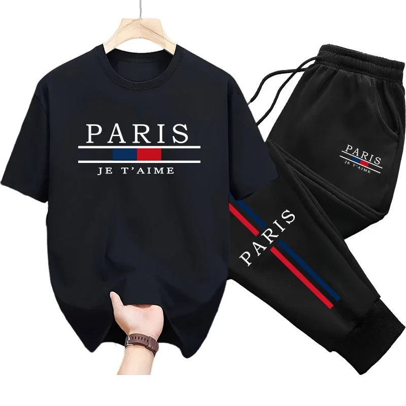 

Paris Fashion Men's Set T-shirts Sweatpants Spring Summer Daily Casual Sporty Jogger Suit Male Home Outdoor Comfort Cool Outfits