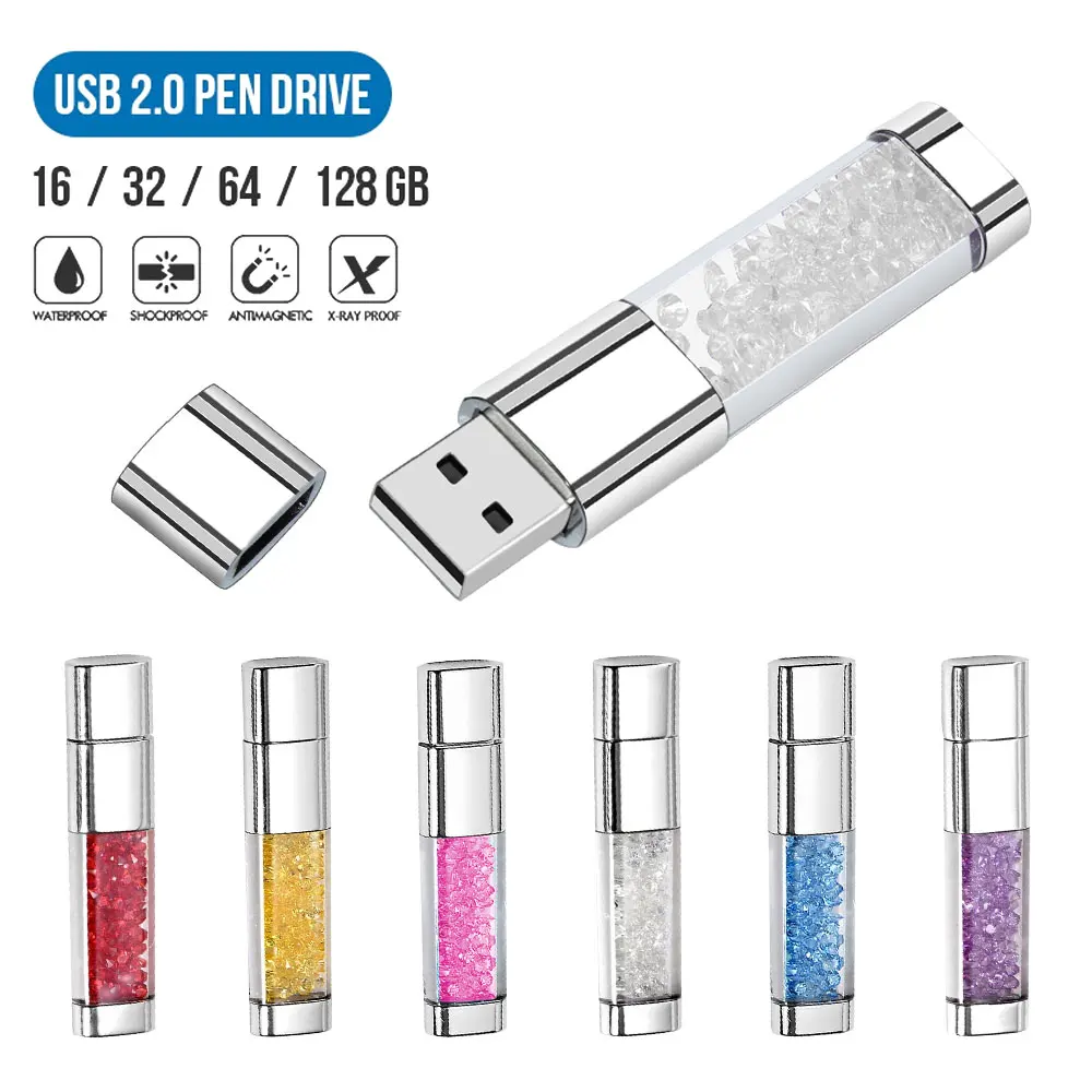 

Diamond Metal USB 2.0 Флэш-накопители 128 ГБ 100% настоящая емкость Pendrive 64 ГБ с синей светодиодной памятью 32 ГБ Креативные подарки 16 ГБ