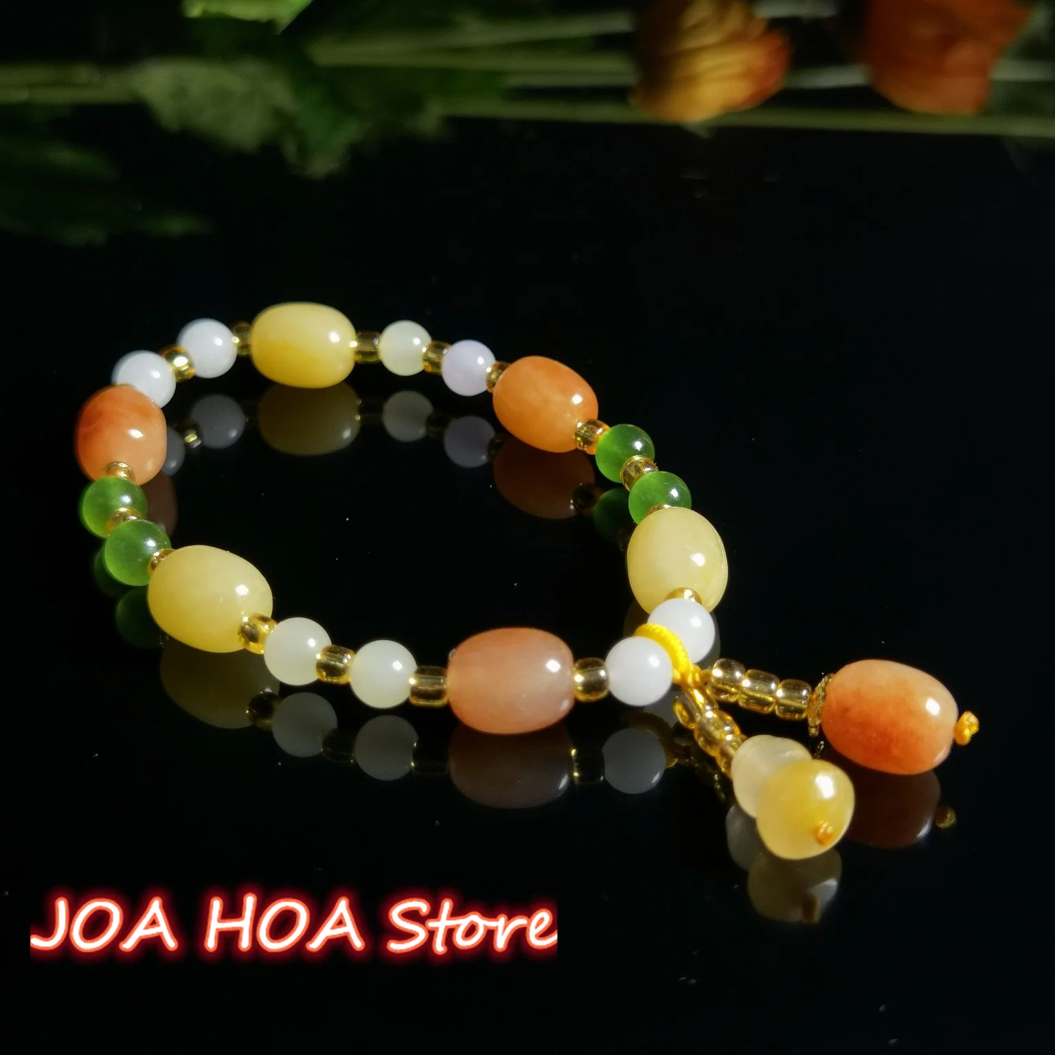 

Natural Gobi Golden-jade Thread Jade Colorful Jujube-Bead Bracelet Red Yellow Jujube With Colored Bead Smart Bangle Fine Hewelry