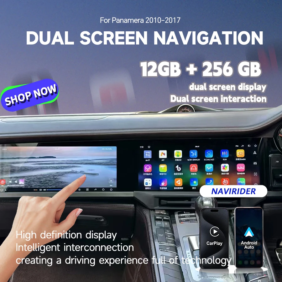 Reproductor de vídeo Multimedia de Radio para coche para Porsche Panamera 2010-2016 GPS Navi Android Carplay 12 + 256GB 12,3 + 12,3 pulgadas pantalla Dual