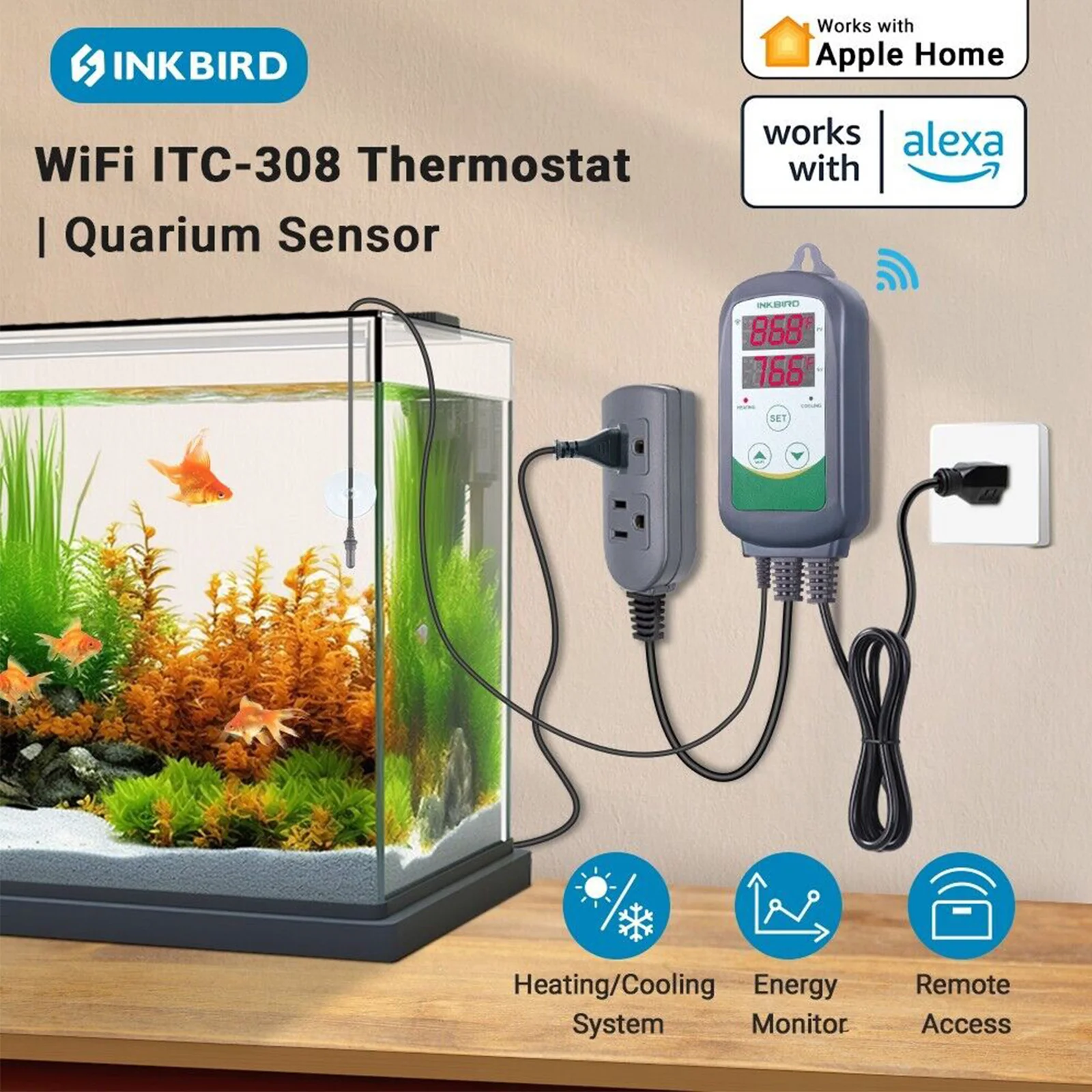 INKBIRD Wireless Temperature Controller with Aquarium Probe Home Heating Cooling Thermostat for Fish Tanks,Incubation,Reptile