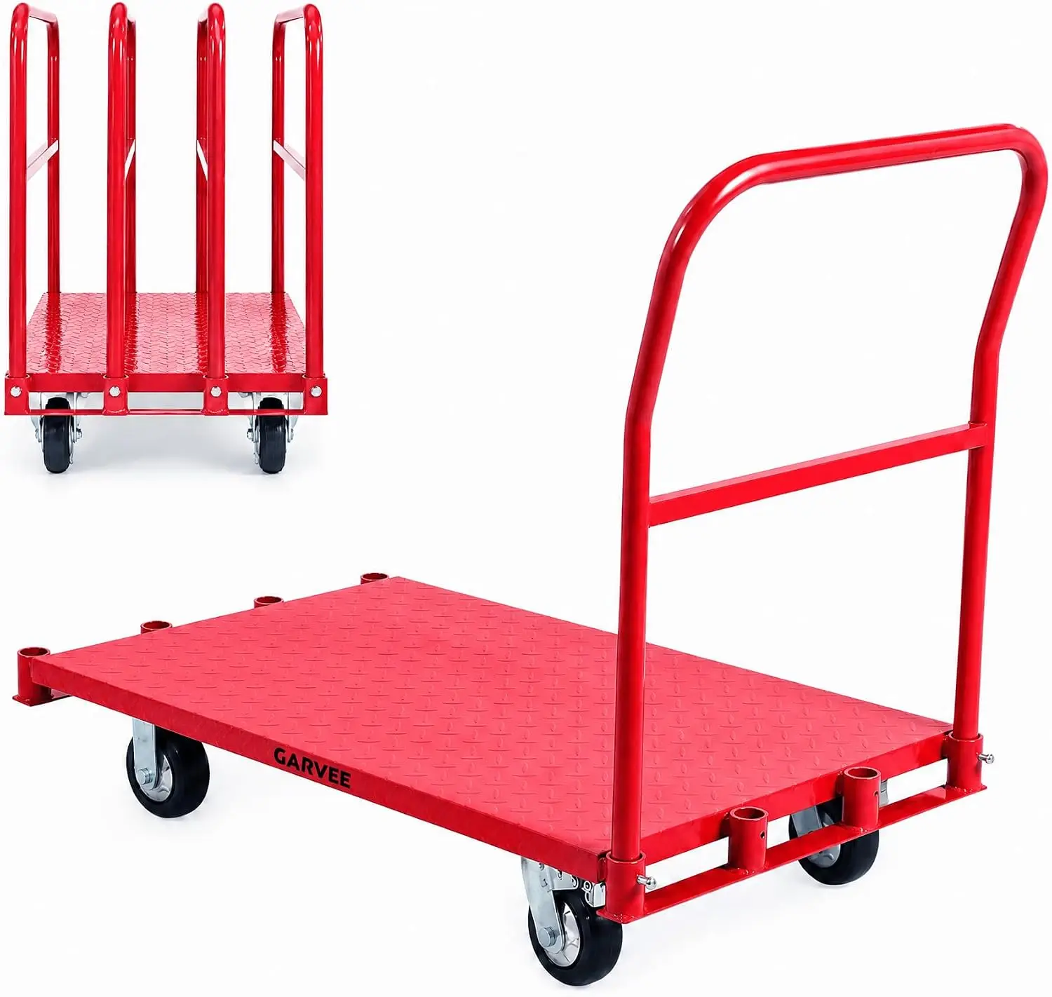 Heavy Duty Steel Panel Truck Cart,41 x 24in Lumber Drywall Cart Dolly 2000LBS Capacity Multi-Functional Cage Carts with1 Front and 3 Side Handrails for Warehouse