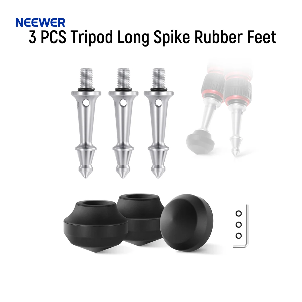 

NEEWER 3 PCS Tripod Long Spike Rubber Feet, Non Slip Tripod Feet for Uneven Ground, 3/8" Replacement Spike For Tripod Monopod