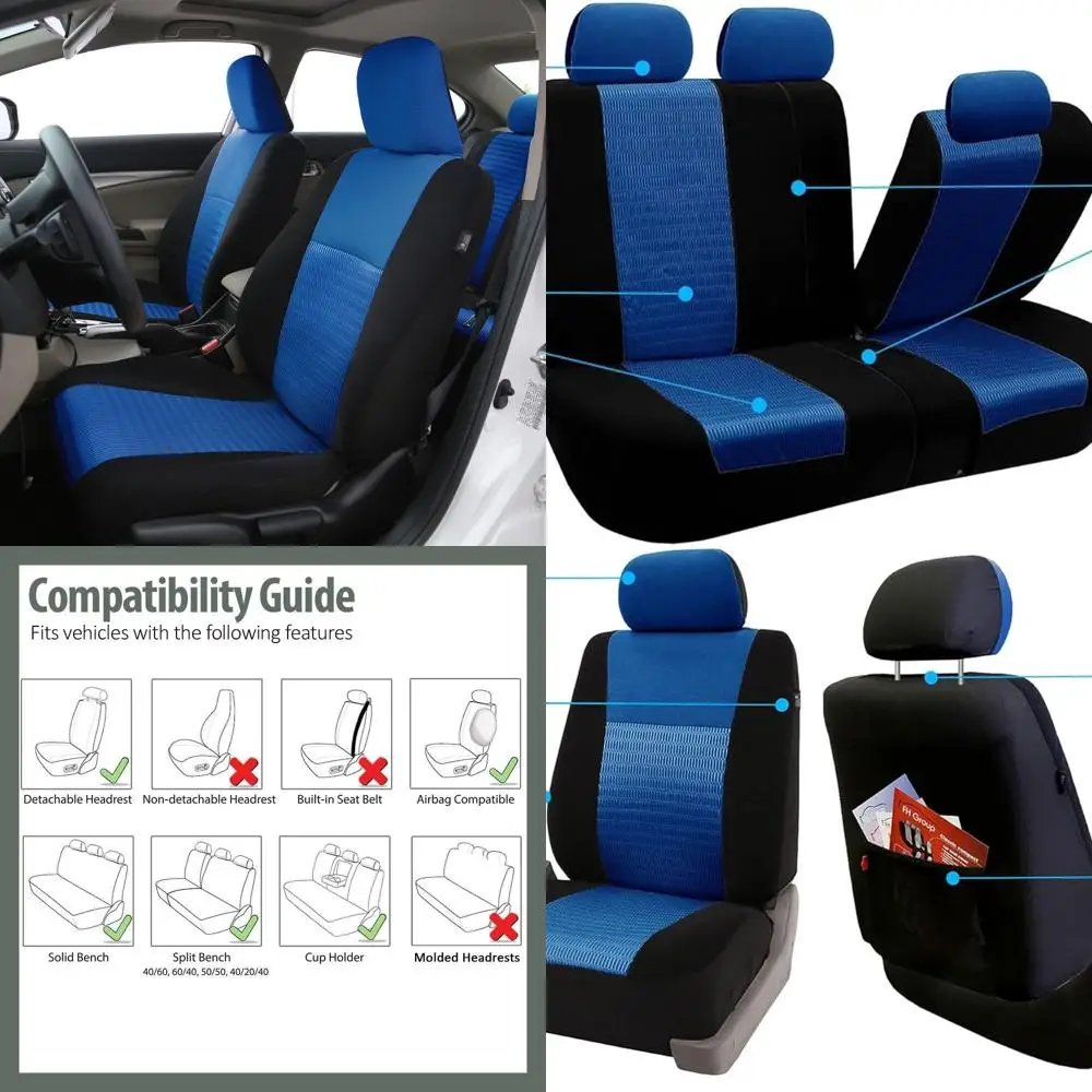 

Universal Car Seat Covers Full Set for SUV Truck Sedan Vans | 3D Textured Breathable Fabric Seat Cover Set with Airbag Compatibl