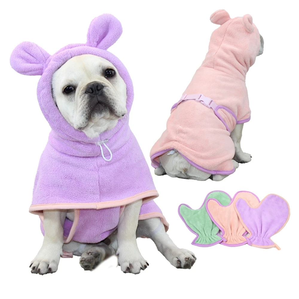 Dog Bathrobe Pet Drying Coat Clothes Microfiber Absorbent Beach Towel For Dogs Cats Fast Dry Dog Fast Drying Hooded Jacket