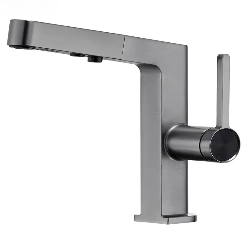 Bathroom Accessories, Bathroom Cabinet, Washbasin, White Pull-out Hot and Cold Water Faucet Gun, Gray