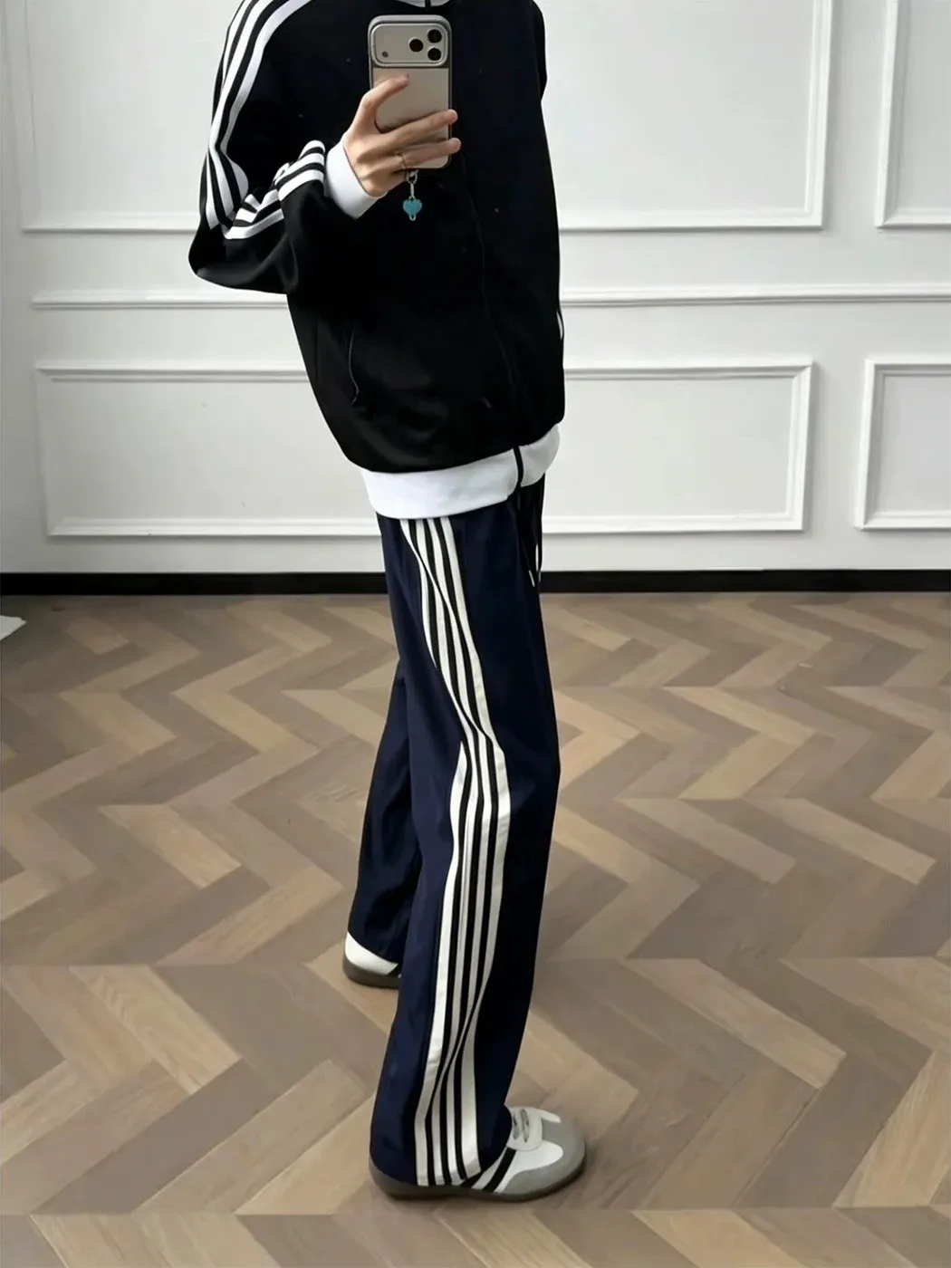 Ice Silk Quick Dry American Stripe Sports Pants Men Summer Casual Straight Leg Micro Flared Long Trousers Comfortable Breathable
