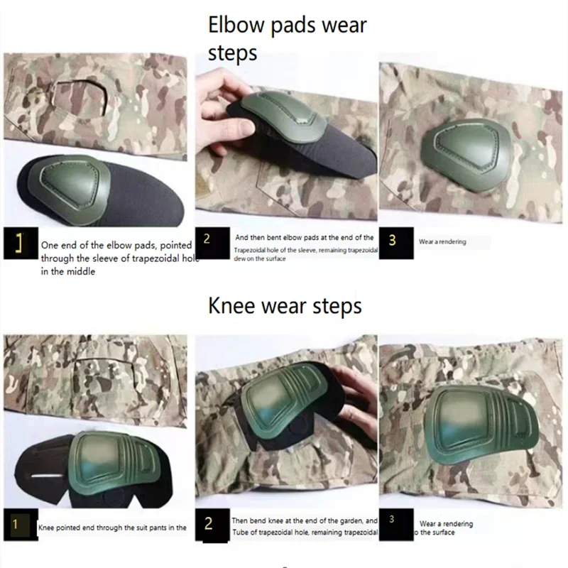 Taktische Knie- und Ellenbogenschutzpolster für Paintball, Airsoft, Kampfuniform, Militäranzug, 2 Knieschützer und 2 Ellenbogenschützer, nur Jagdanzug – Detail 5