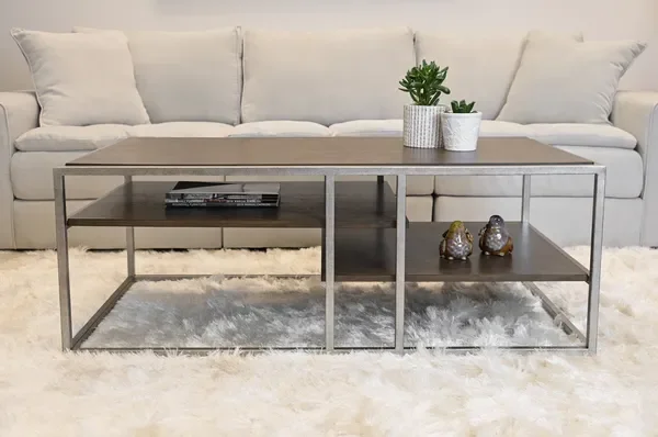 

Metal Frame Wood Coffee Table with Shelf for Living Room