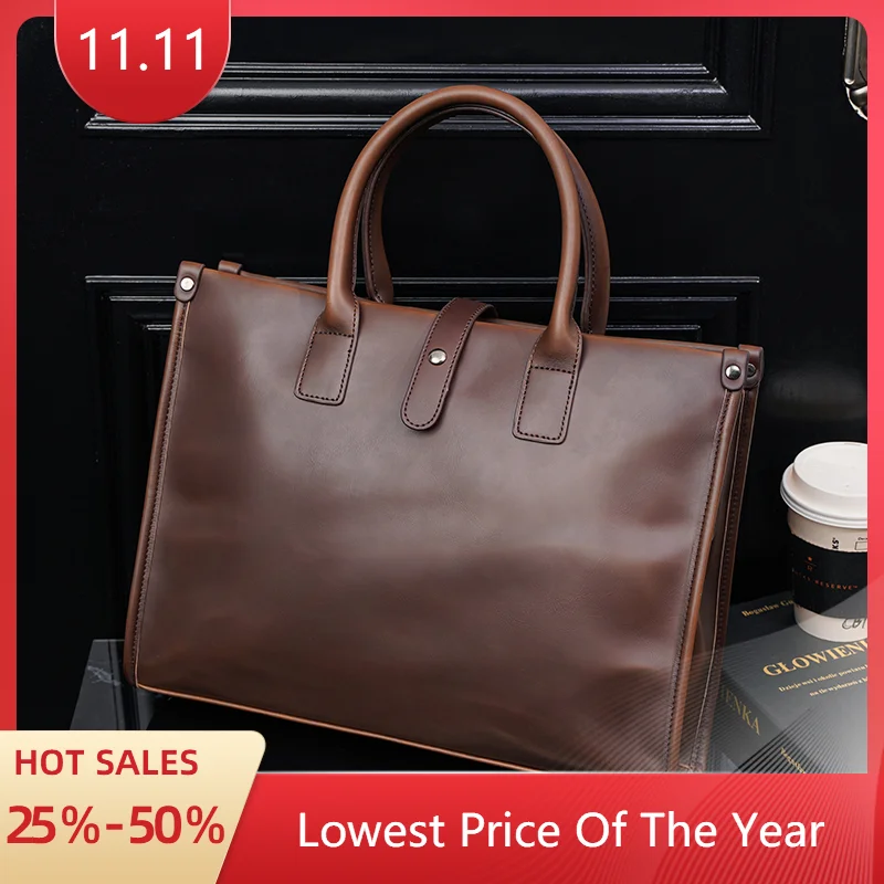 Hot Sale Crazy Horse Leather Handbag Man Retro Crossbody Bag Men Briefcase Fashion Shoulder Bag