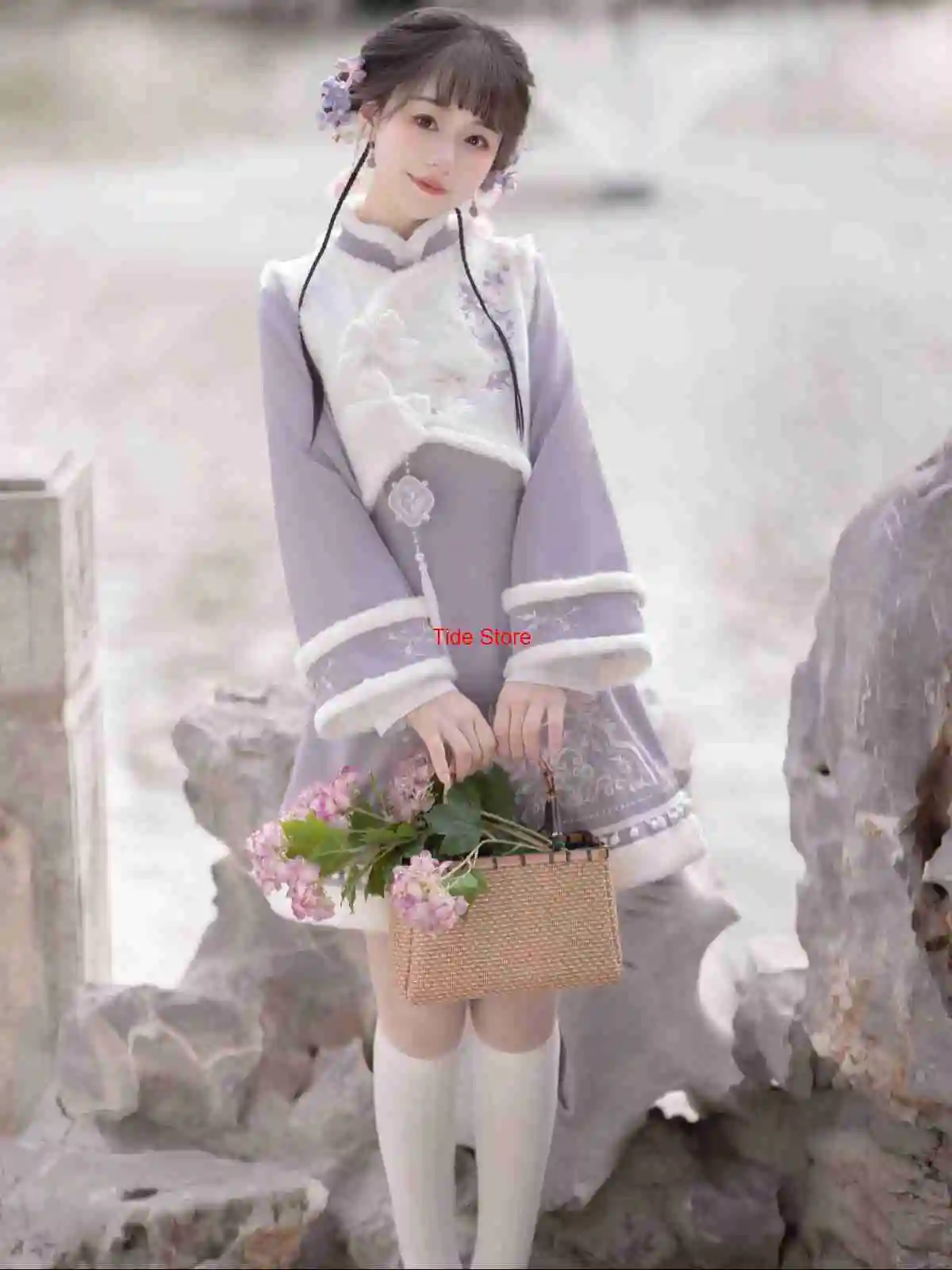

Purple Rabbit Hanfu Women's Improved Daily Han Element Chinese Style Dress Qipao Vest New Year Christmas Set Autumn Winter