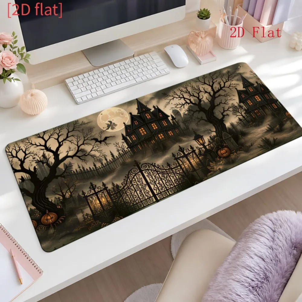 Anti-slip Dark Pumpkin Moonlight Castle Mouse Pad - Elliptical Thick Base Table Mat, Suitable for Computers desk accessories