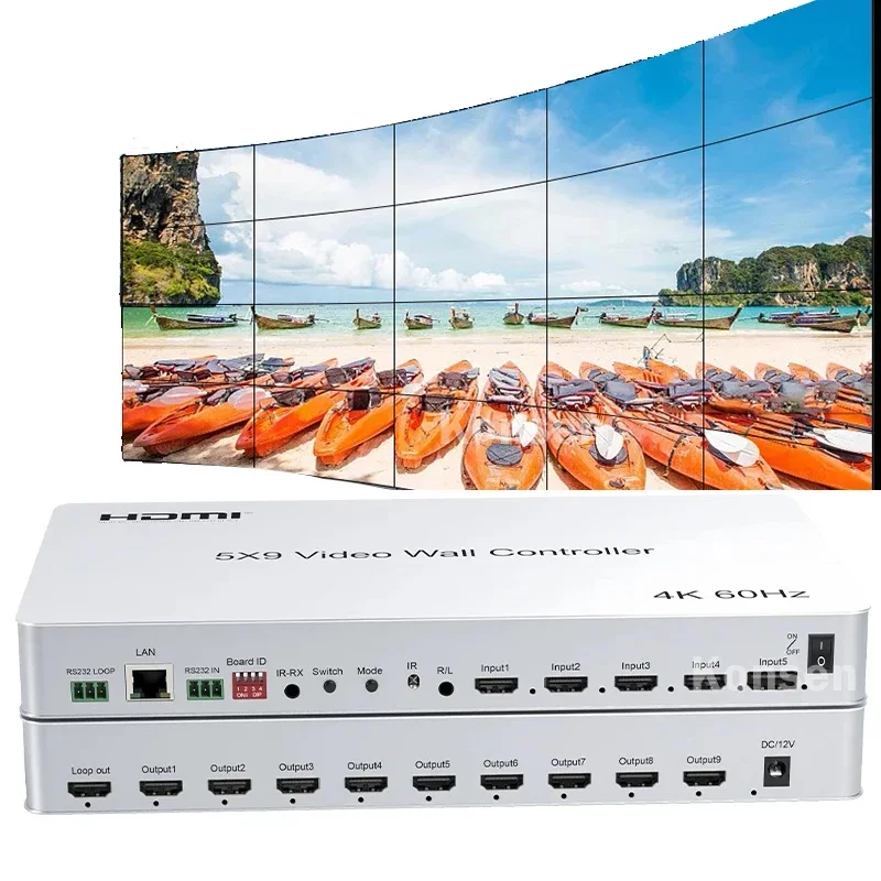 

4K@60Hz 5x9 Video Wall Controller 1x1 1x2 1x3 2x2 2x3 3x3 2x4 HDMI TV Splicing Processor with HDMI+DP Port RS232 Remote Control