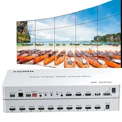 4K@60Hz 5x9 Video Wall Controller 1x1 1x2 1x3 2x2 2x3 3x3 2x4 HDMI TV Splicing Processor with HDMI+DP Port RS232 Remote Control