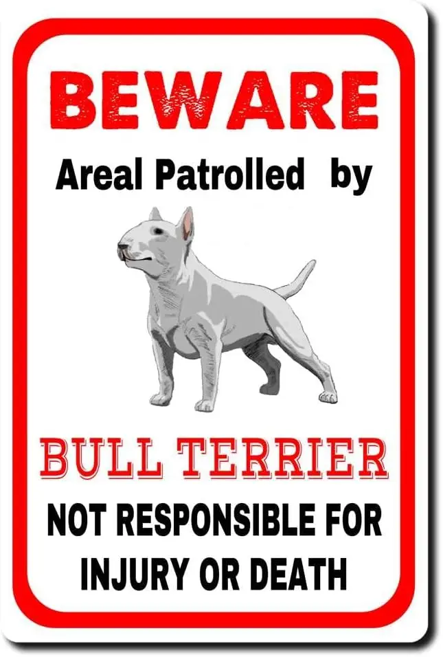 ELIPOS-letrero de estaño con Logo divertido de Bull Terrier, Logo de advertencia de Bull Terrier, perros, novedad, logotipo antiguo, decoración de pared, Art Deco Vi