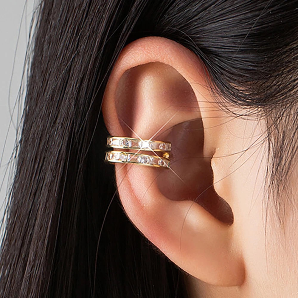 Exquisite Stainless Steel Clip Earrings No Piercing Gold Color Ear Bone Clips Simple Shiny Zircon Ear Cuffs For Women Jewelry