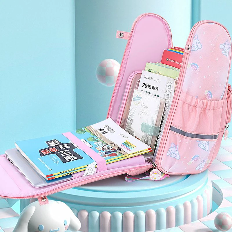 Hello Kittys Backpack Sanrios Child School Bag Cinnamoroll Anime Figure Pupils Girl Child Kawaii Cartoon Light Shoulder Pads