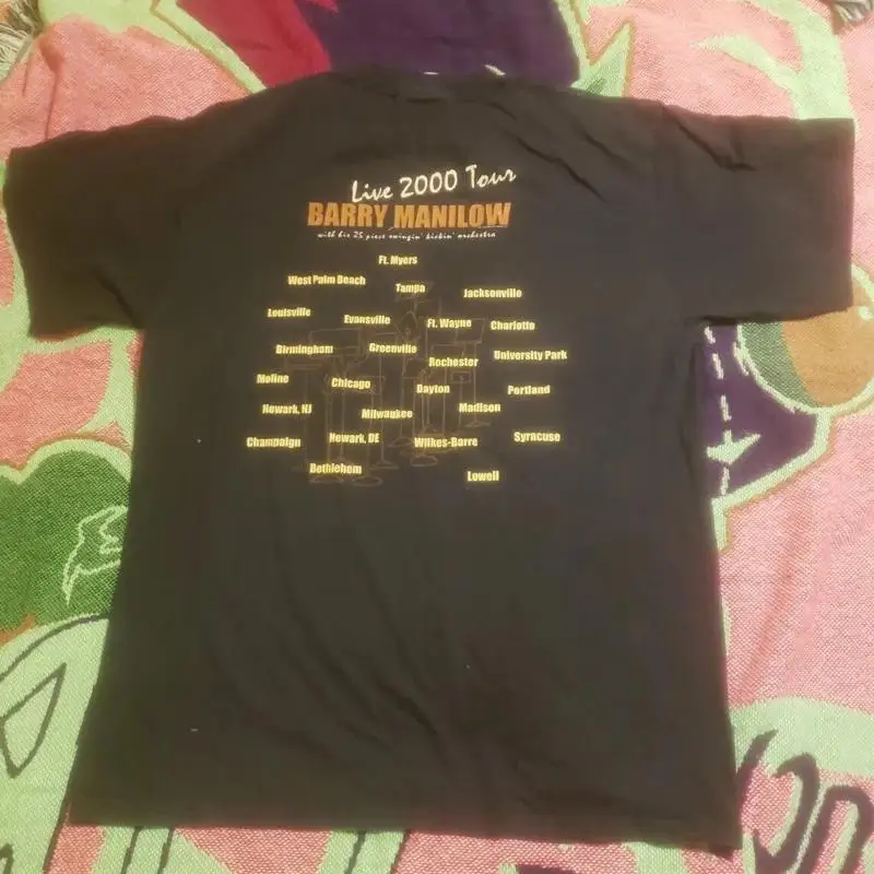 Vintage 2000 Barry Manilow Live tour t-shirt L Winterland Rock Band Tee Black